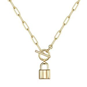 18K Gold Plated Stainless Steel "Lock" Chunky Necklace Waterproof Hypoal…